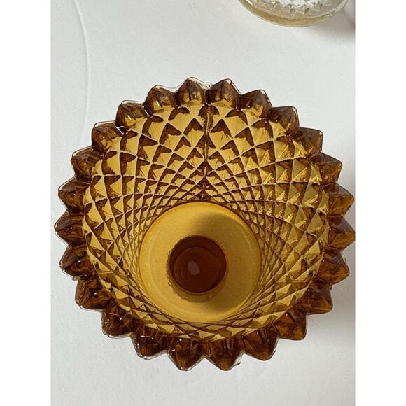 3 Home Interiors Amber & Clear Glass Votives Candle Holder Diamond Cut Grommet - Picture 9 of 16